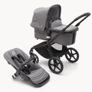 Bugaboo Fox 5 bassinet and seat stroller black base, grey melange fabrics, grey melange sun canopy