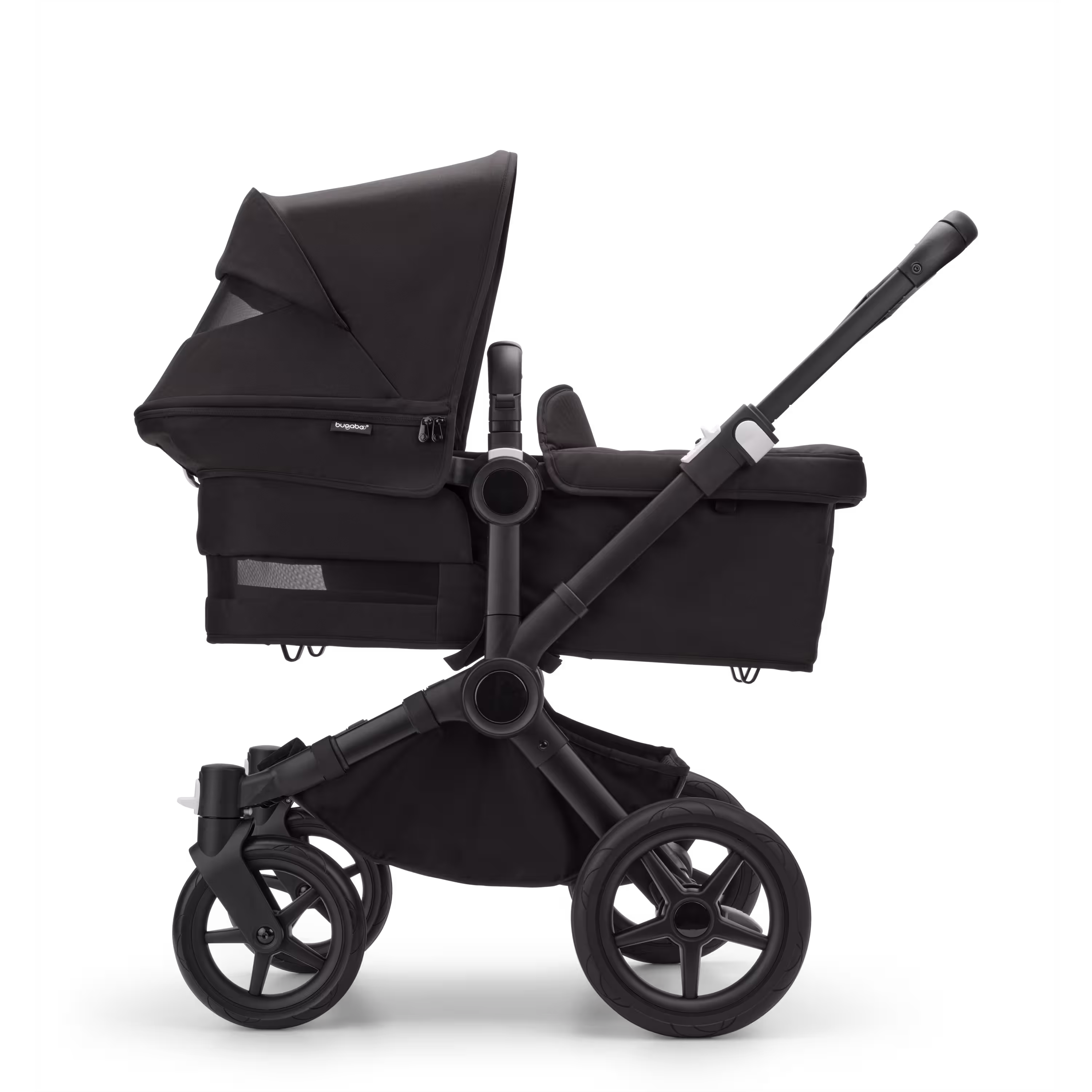 Refurbished Bugaboo Donkey 5 Mono bassinet and seat stroller graphite base, midnight black fabrics, forest green sun canopy - Main Modal Image Slide 6 of 10