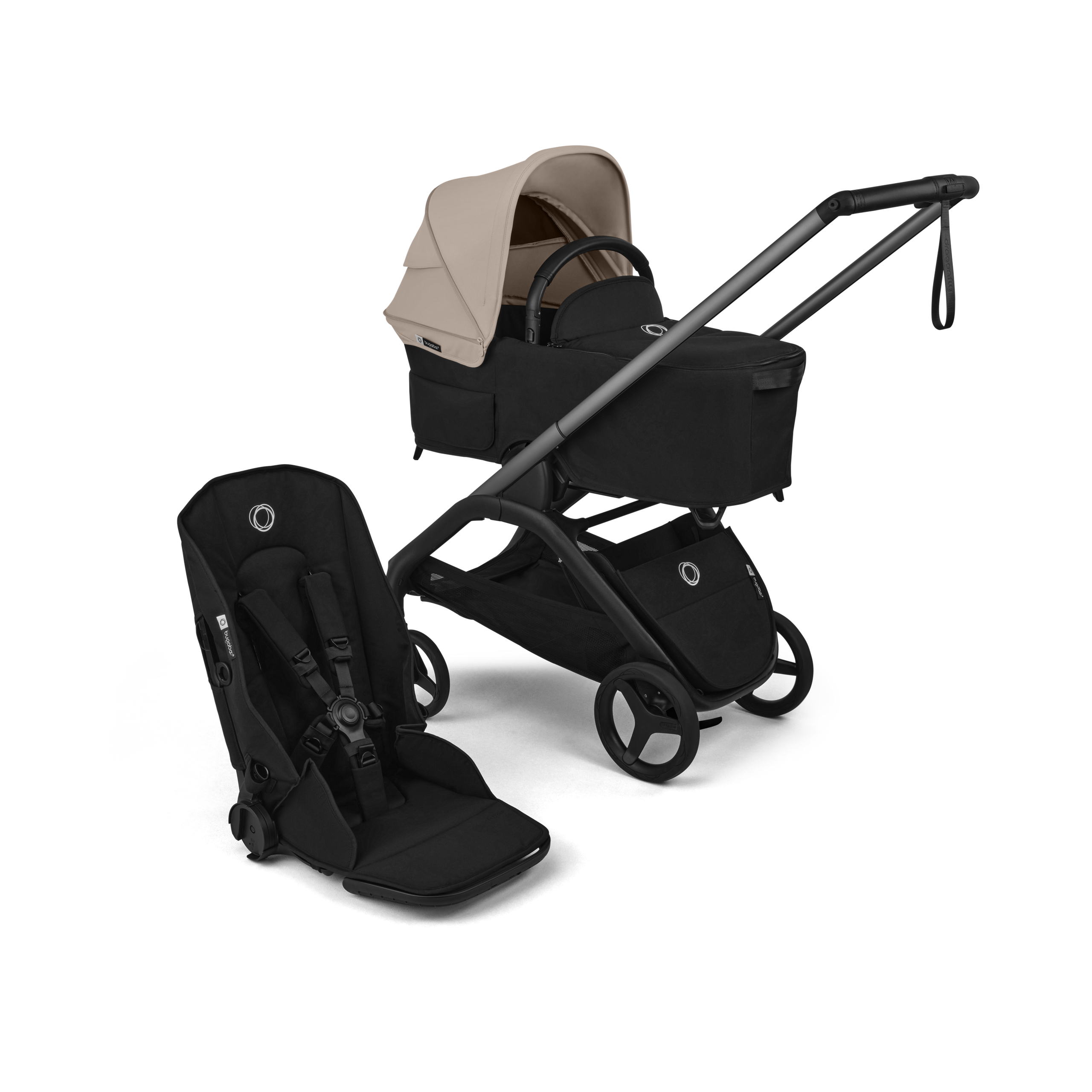 Bugaboo Dragonfly Plus 2-in-1 stroller graphite base, heritage black fabrics, desert taupe sun canopy - Thumbnail Slide 1 of 10
