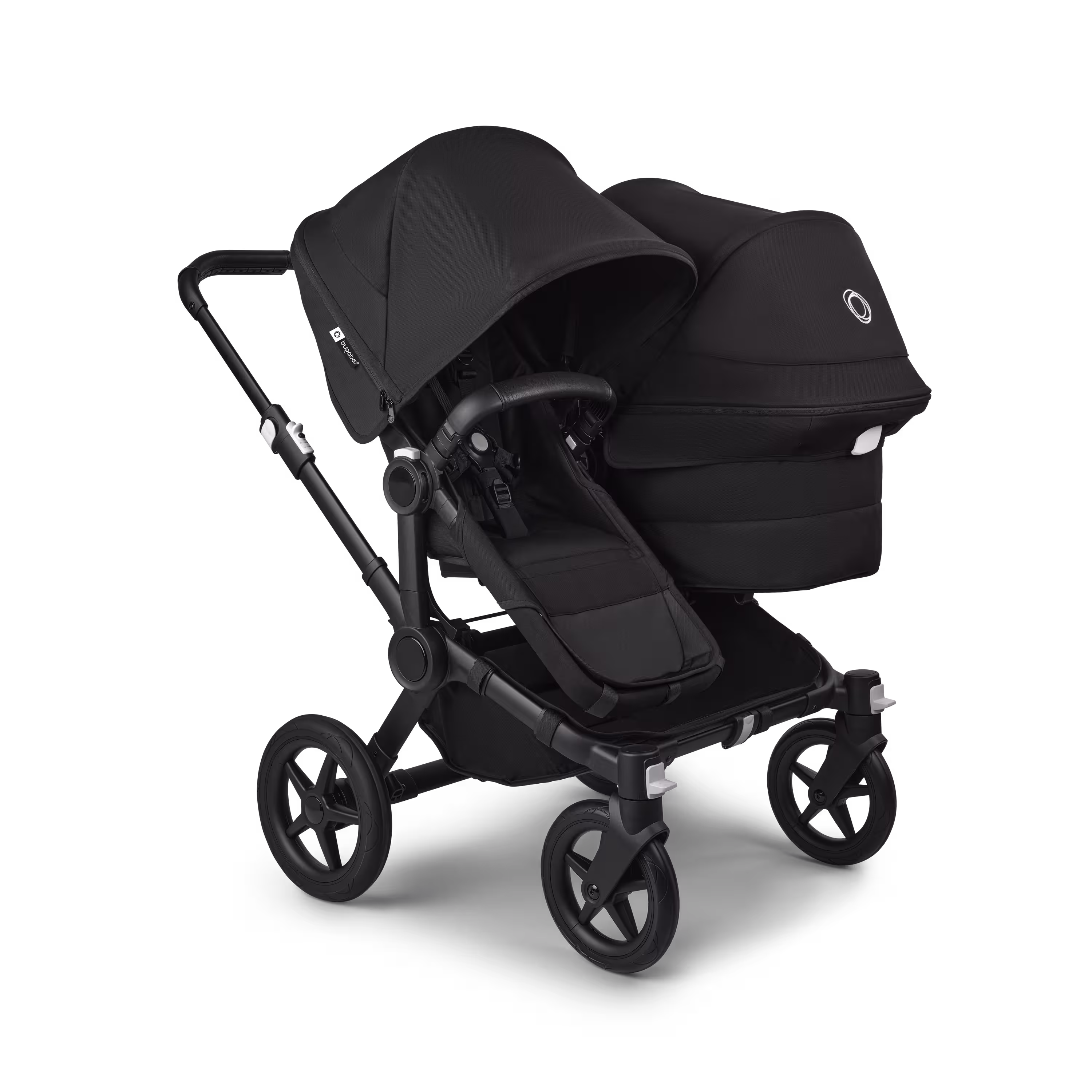 Bugaboo Donkey 5 Duo double stroller black base, midnight black fabrics, midnight black sun canopy - Main Modal Image Slide 1 of 11