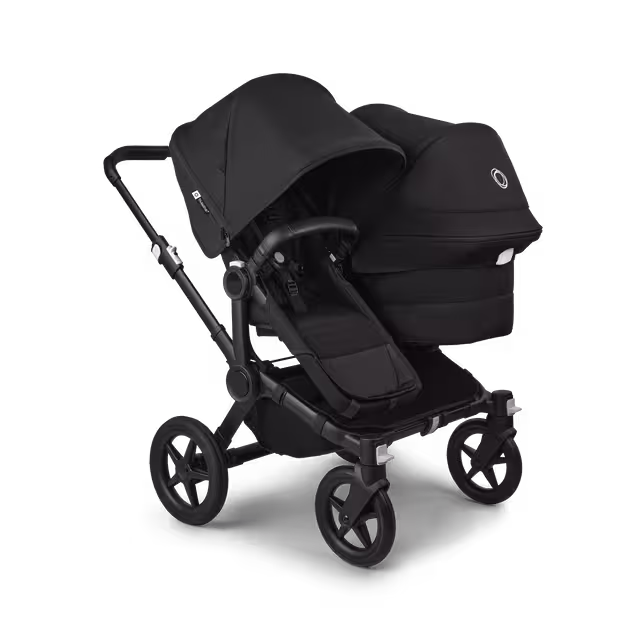 Bugaboo Donkey 5 Duo double stroller black base, midnight black fabrics, midnight black sun canopy - Main Image Slide 1 of 11