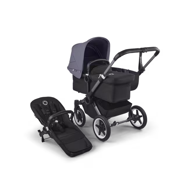 Bugaboo Donkey 5 Mono 2-in-1 stroller graphite base, midnight black fabrics, stormy blue sun canopy - Main Image Slide 1 of 12