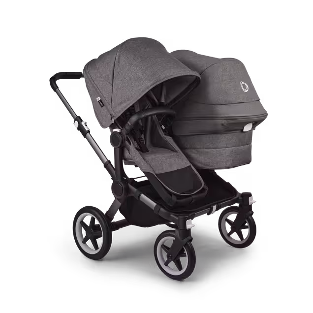 Bugaboo Donkey 5 Duo double stroller graphite base, grey mélange fabrics, grey mélange sun canopy - Main Image Slide 1 of 11