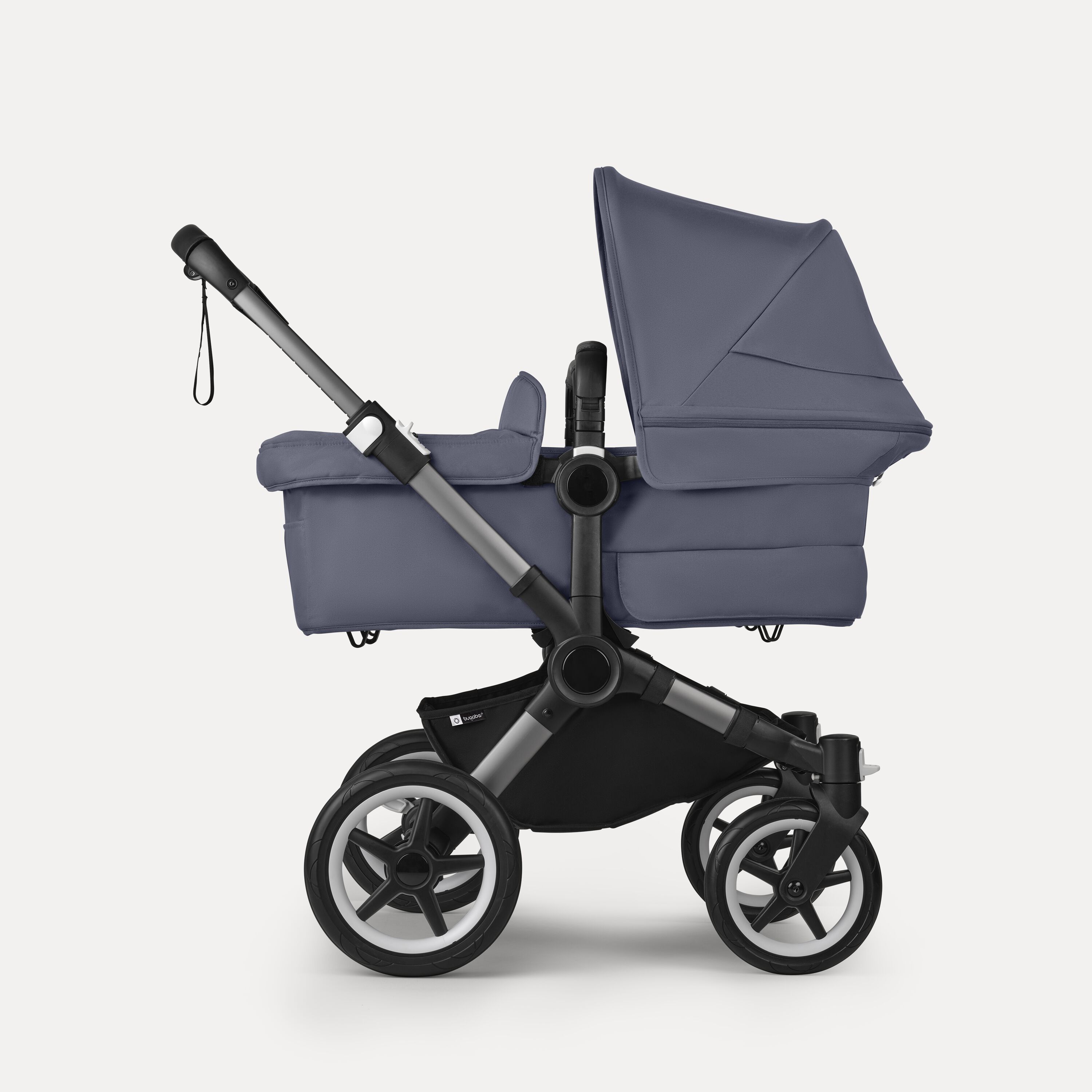 Bugaboo Donkey 5 twin stroller graphite base, stormy blue fabrics, stormy blue sun canopy - Main Modal Image Slide 2 of 12