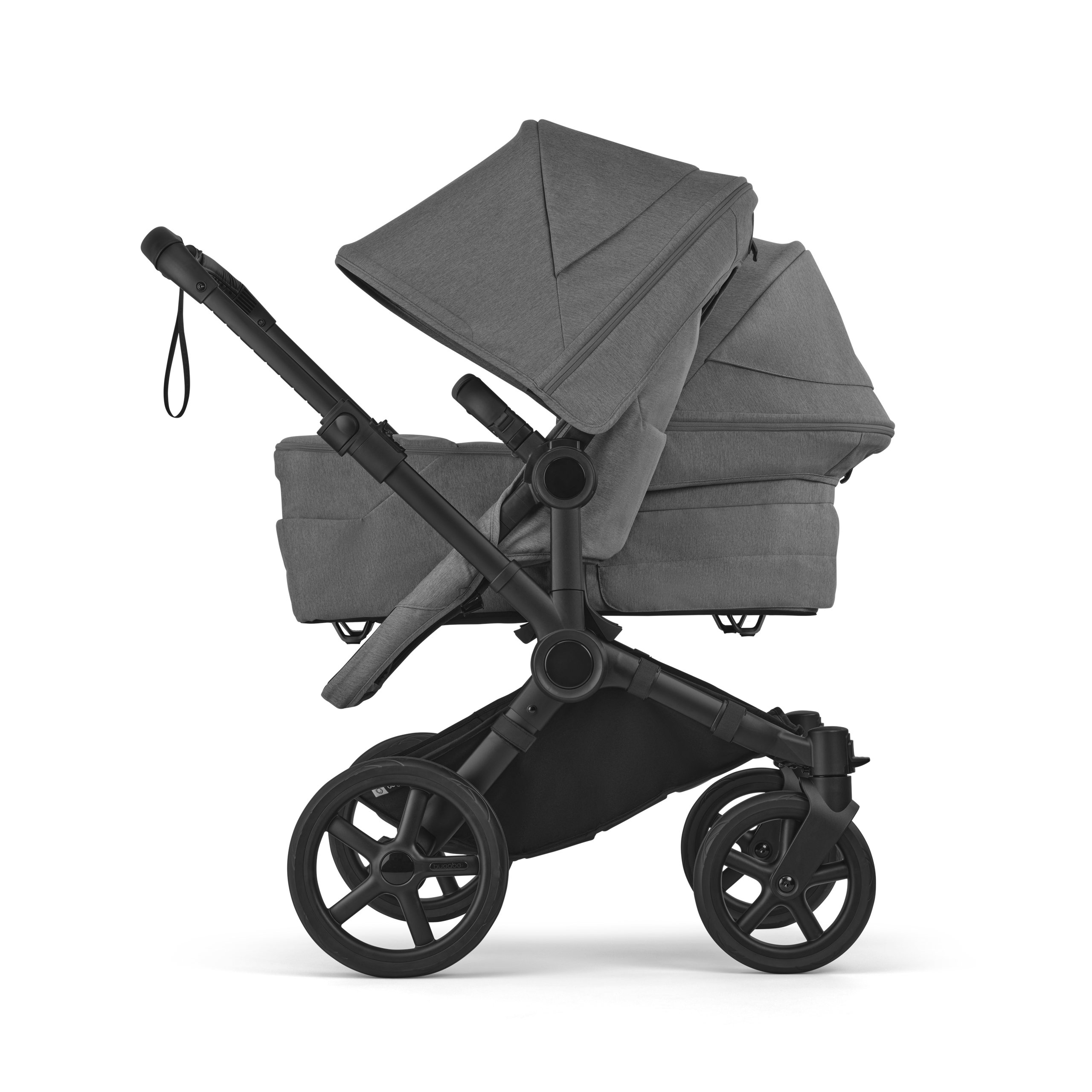 Bugaboo Donkey 6 double stroller black base, moon grey fabrics, moon grey sun canopy - Thumbnail Slide 3 of 9