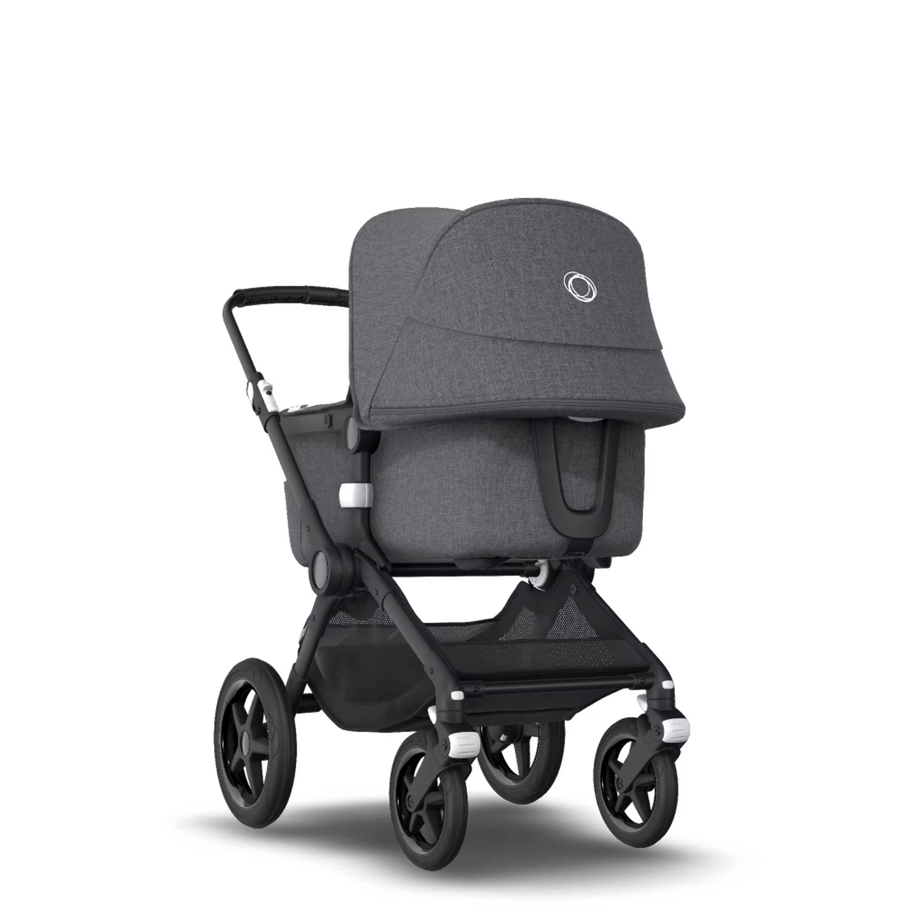 Bugaboo Fox 2 seat and bassinet stroller grey melange sun canopy, grey melange fabrics, black chassis - Main Modal Image Slide 1 van 10