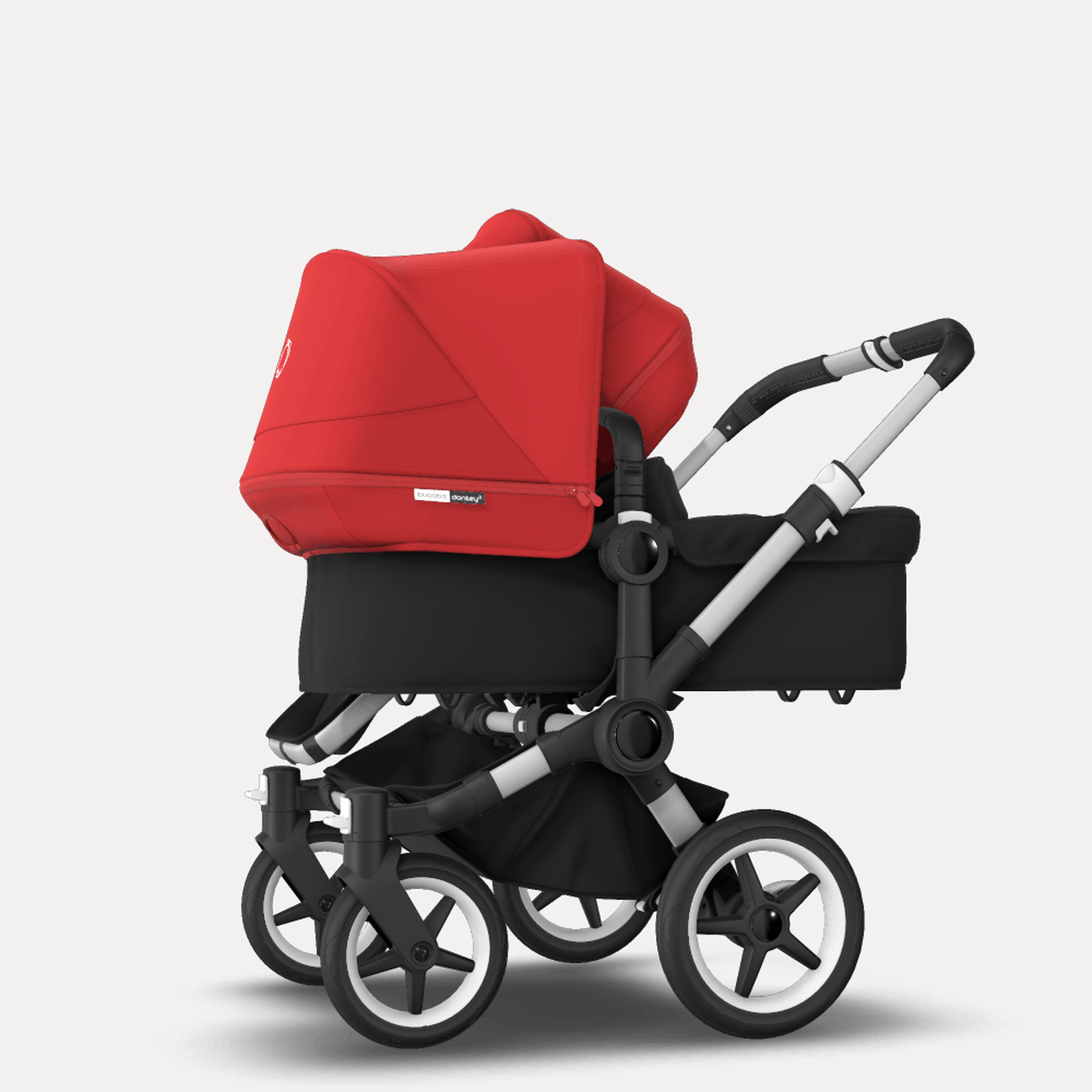 Bugaboo Donkey 3 Duo seat and bassinet stroller red sun canopy, black fabrics, aluminium base - Main Modal Image Slide 2 van 5