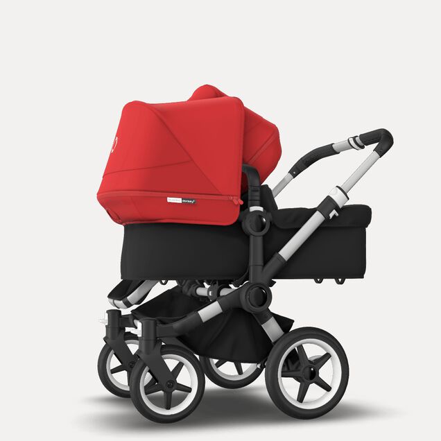Bugaboo Donkey 3 Duo seat and bassinet stroller red sun canopy, black fabrics, aluminium base - Main Image Slide 2 van 5