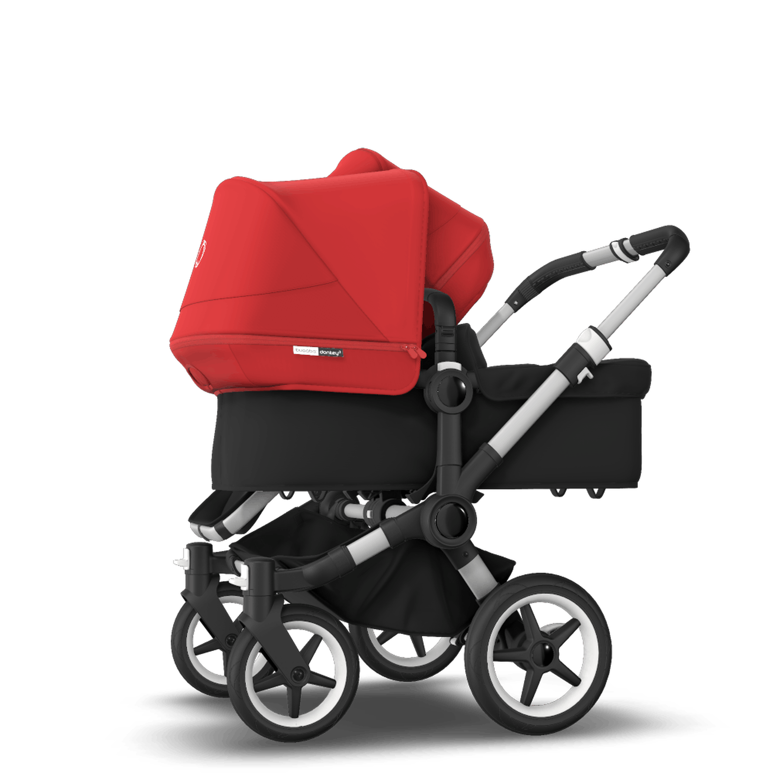 Bugaboo Donkey 3 Duo seat and bassinet stroller red sun canopy, black fabrics, aluminium base - Thumbnail Slide 2 of 5