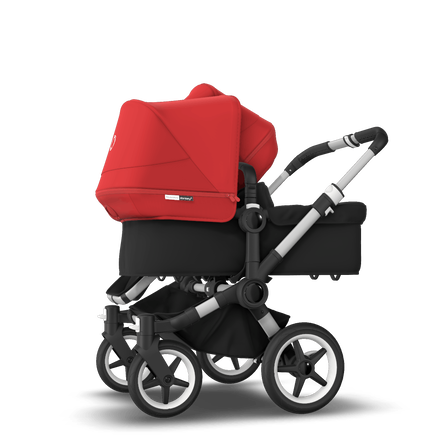 Bugaboo Donkey 3 Duo seat and bassinet stroller red sun canopy, black fabrics, aluminium base - view 2
