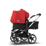 Bugaboo Donkey 3 Duo seat and bassinet stroller red sun canopy, black fabrics, aluminium base - Thumbnail Slide 2 van 5