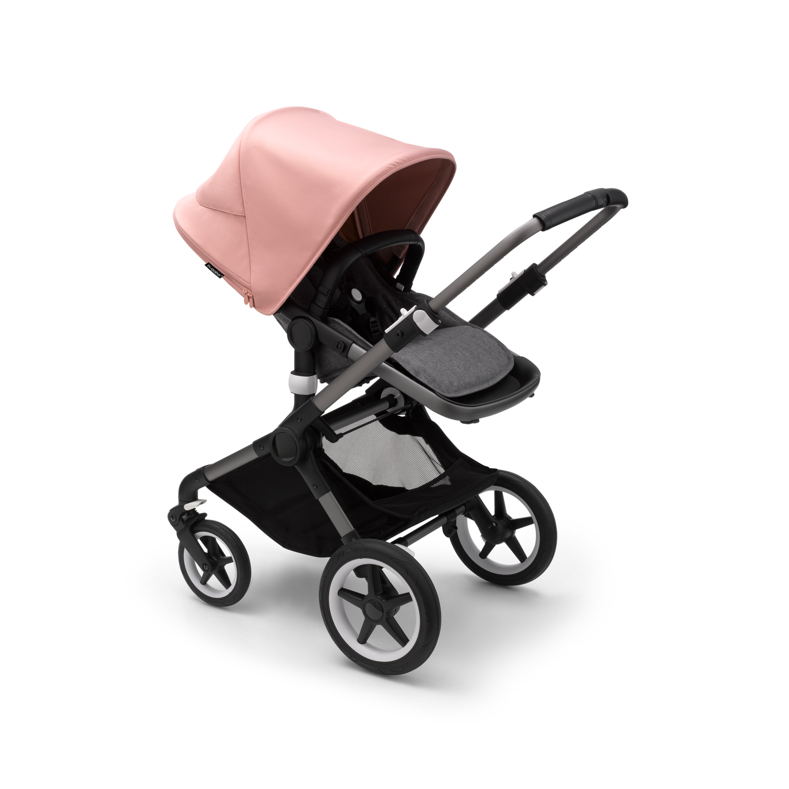 Bugaboo Fox 3 bassinet and seat stroller graphite base, grey melange fabrics, morning pink sun canopy - Thumbnail Slide 6 of 7