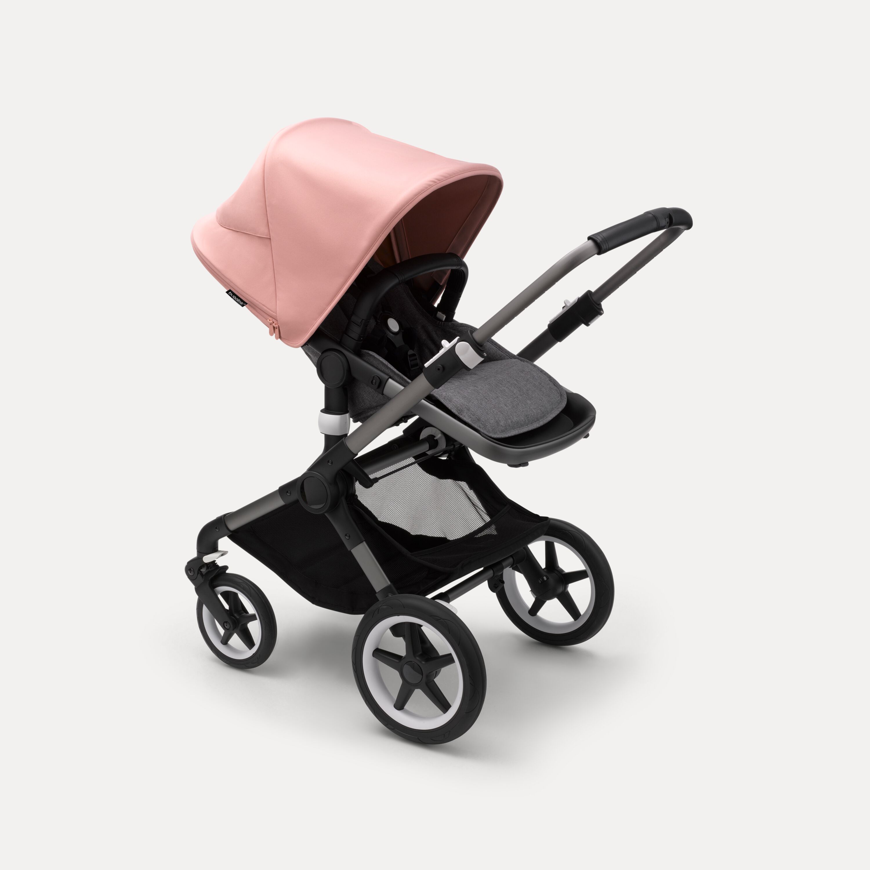 Bugaboo Fox 3 bassinet and seat stroller graphite base, grey melange fabrics, morning pink sun canopy - Main Modal Image Slide 6 of 7