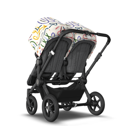 Bugaboo Donkey 5 Twin bassinet and seat stroller black base, grey mélange fabrics, art of discovery white sun canopy - view 2