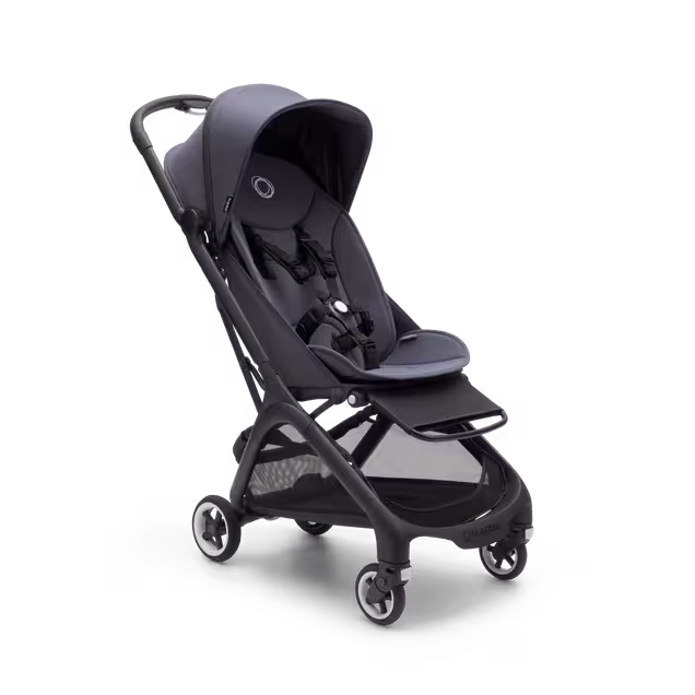 Bugaboo Butterfly travel stroller black base, stormy blue fabrics, stormy blue sun canopy - Main Image Slide 1 of 13