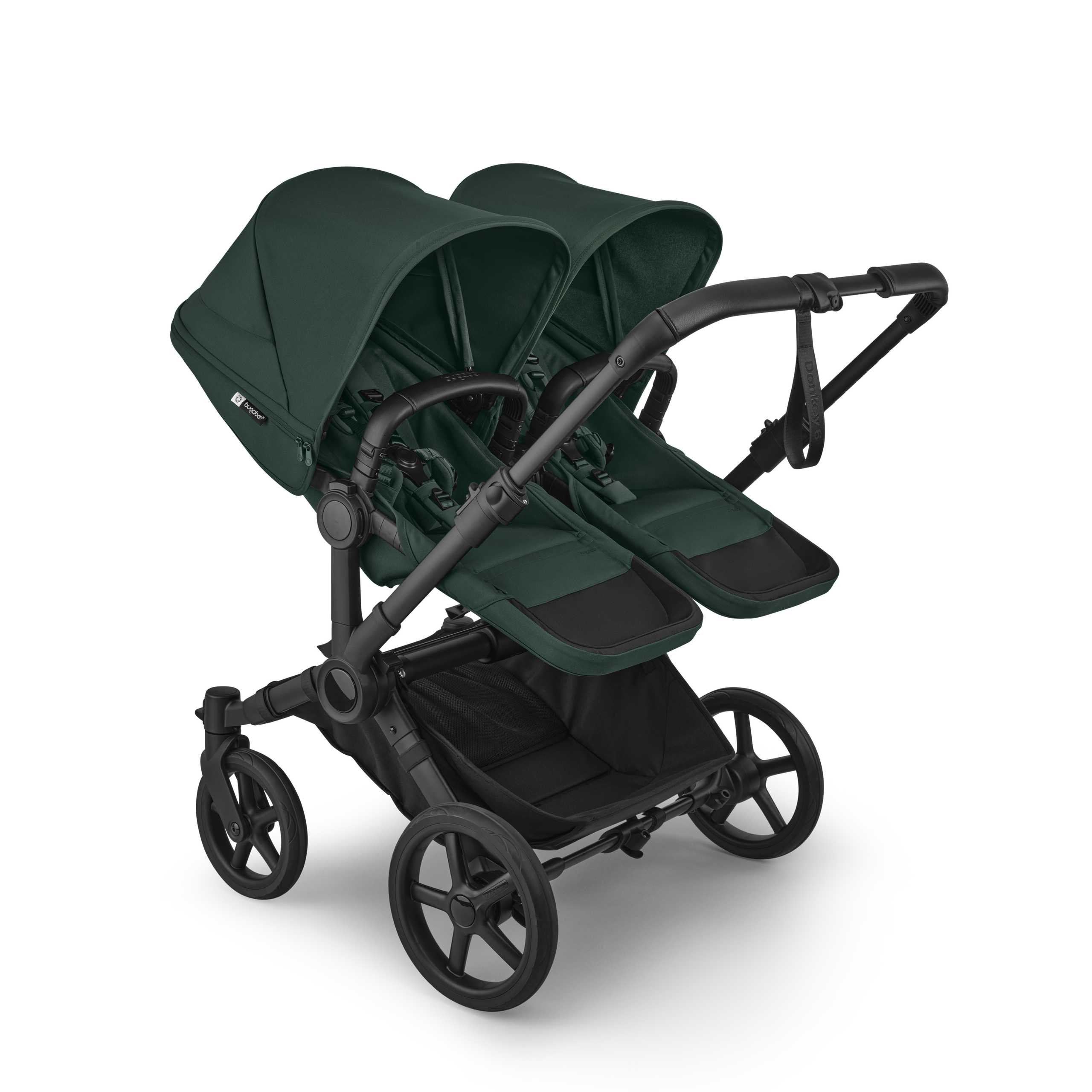 Bugaboo Donkey 6 twin pram black base, fern green fabrics, fern green sun canopy - Thumbnail Slide 2 of 9