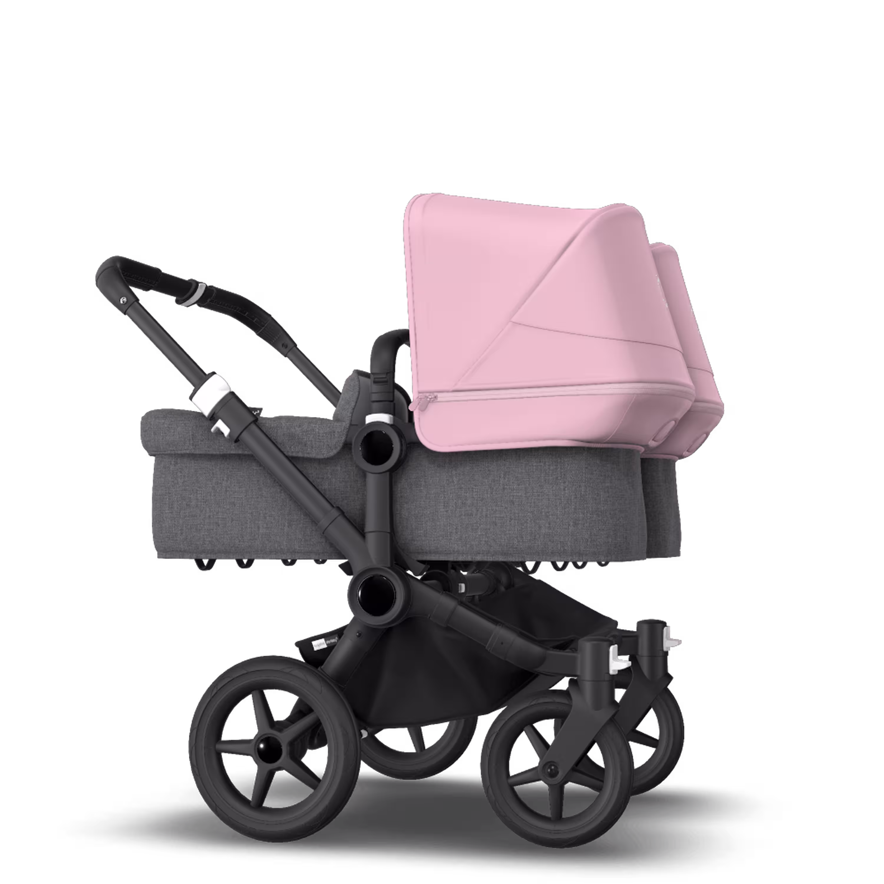 Bugaboo Donkey 3 Twin seat and carrycot pushchair soft pink sun canopy, grey melange fabrics, black base - Main Modal Image Slide 4 of 9