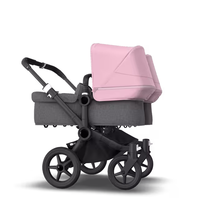 Bugaboo Donkey 3 Twin seat and carrycot pushchair soft pink sun canopy, grey melange fabrics, black base - Main Image Slide 4 of 9
