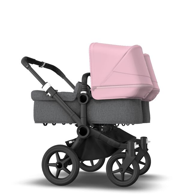 Bugaboo Donkey 3 Twin seat and carrycot pushchair soft pink sun canopy, grey melange fabrics, black base - Main Image Slide 4 of 9