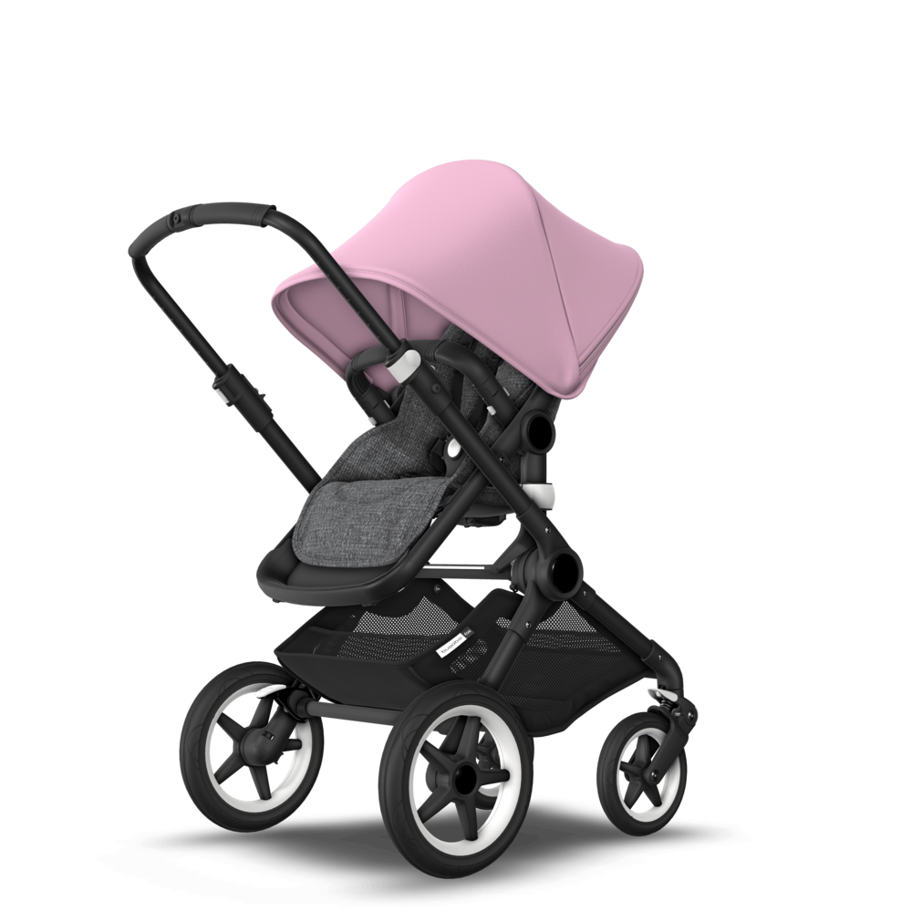 black and pink pram