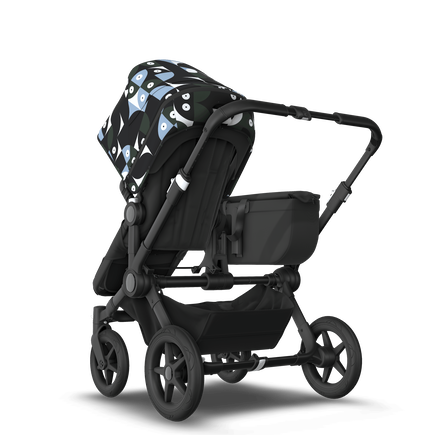 Bugaboo Donkey 5 Mono bassinet and seat stroller black base, midnight black fabrics, animal explorer green/ light blue sun canopy - view 2