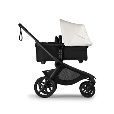 Side view of Bugaboo Kangaroo 2-in-1 stroller with one bassinet, Midnight Black fabrics, and Misty White sun canopy. - view 2