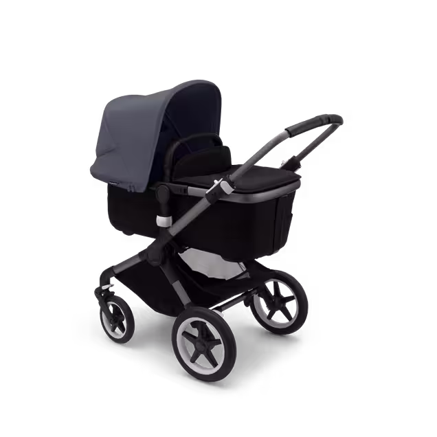 Bugaboo Fox 3 bassinet and seat stroller graphite base, midnight black fabrics, stormy blue sun canopy - Main Image Slide 2 of 7