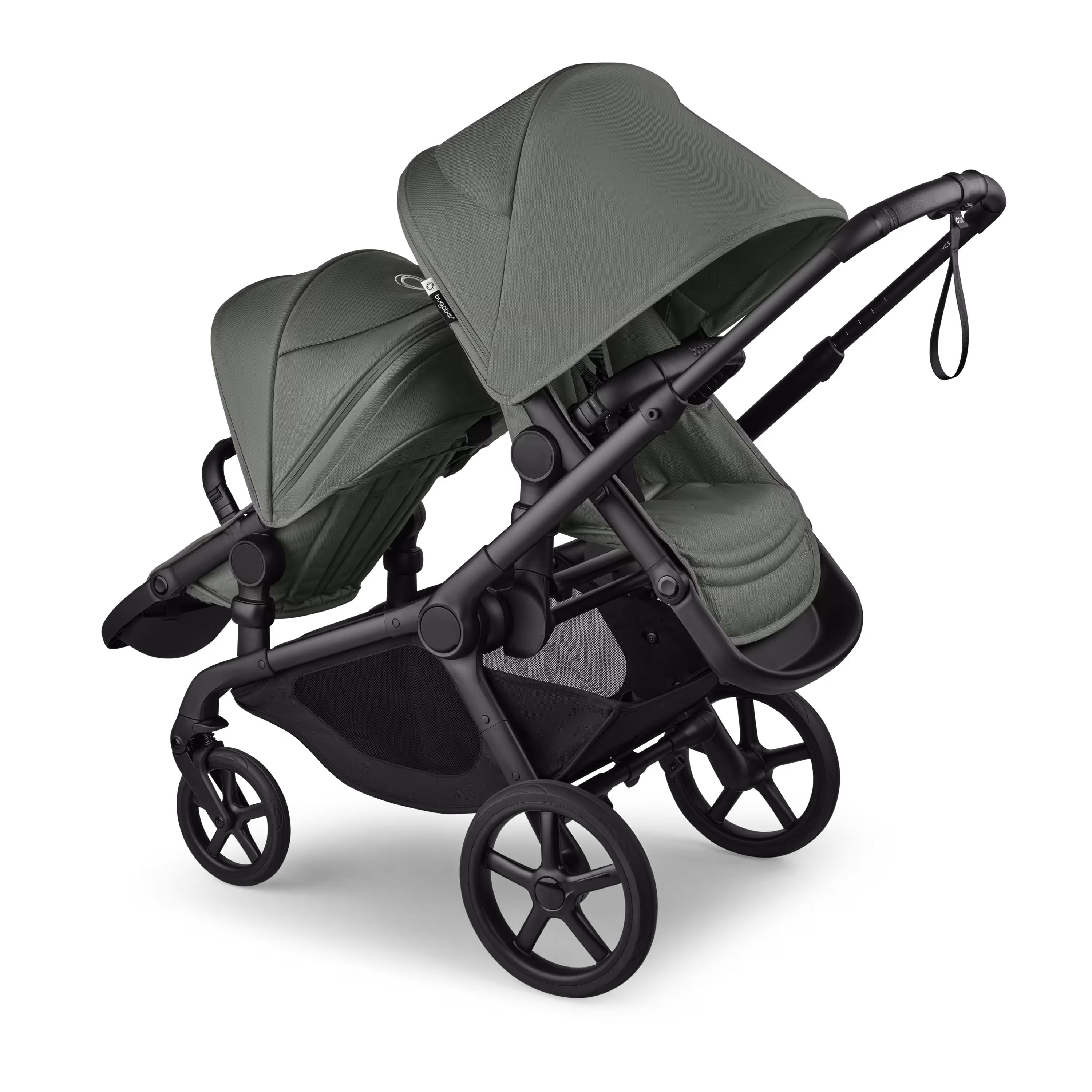 Bugaboo Kangaroo tandem pram black base, forest green fabrics, forest green sun canopy - Main Modal Image Slide 12 of 12