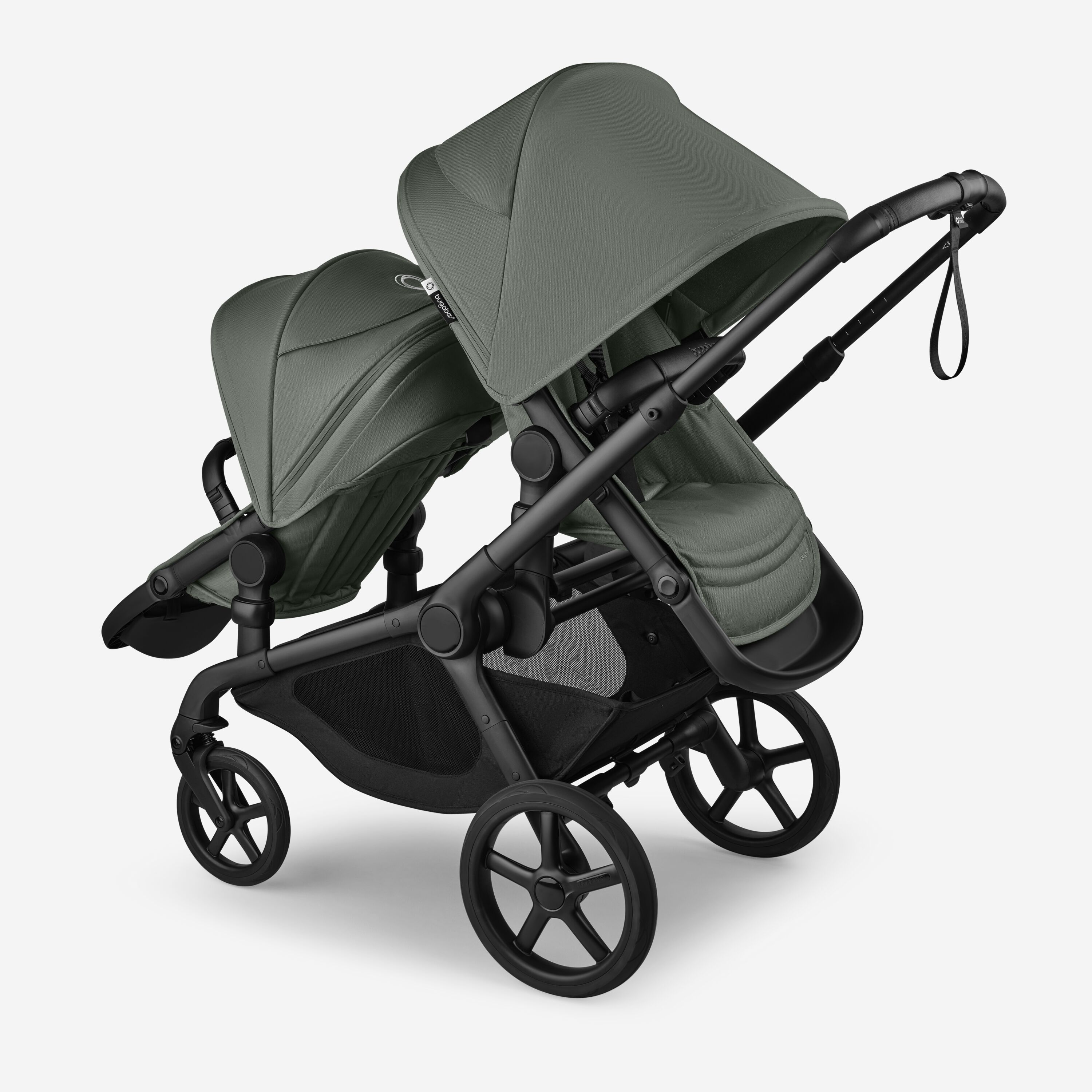 Bugaboo Kangaroo tandem pram black base, forest green fabrics, forest green sun canopy - Main Modal Image Slide 12 of 12