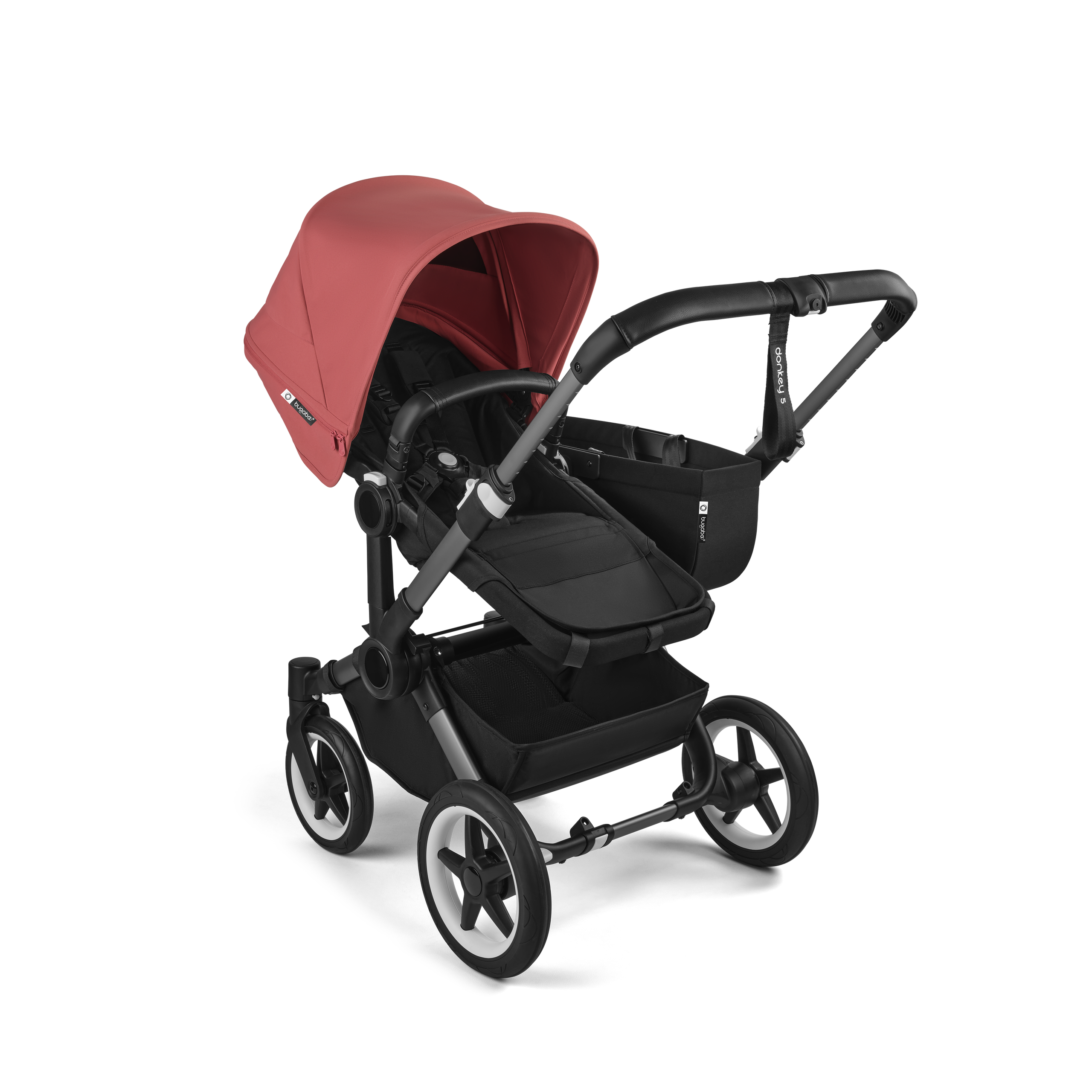 Bugaboo Donkey 5 Mono 2-in-1 stroller graphite base, midnight black fabrics, sunrise red sun canopy - Thumbnail Slide 2 of 11