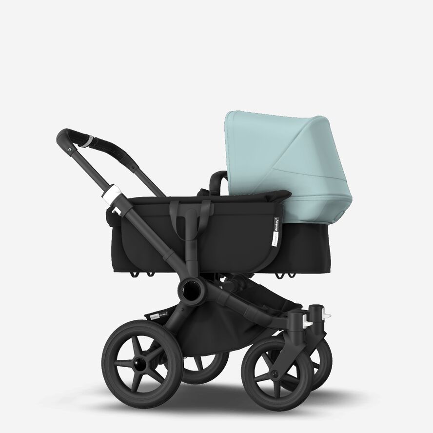 Bugaboo Donkey 3 Mono seat and bassinet stroller vapor blue sun canopy, black fabrics, black base