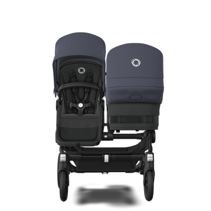 Bugaboo Donkey 5 Duo bassinet and seat stroller black base, midnight black fabrics, stormy blue sun canopy - view 2