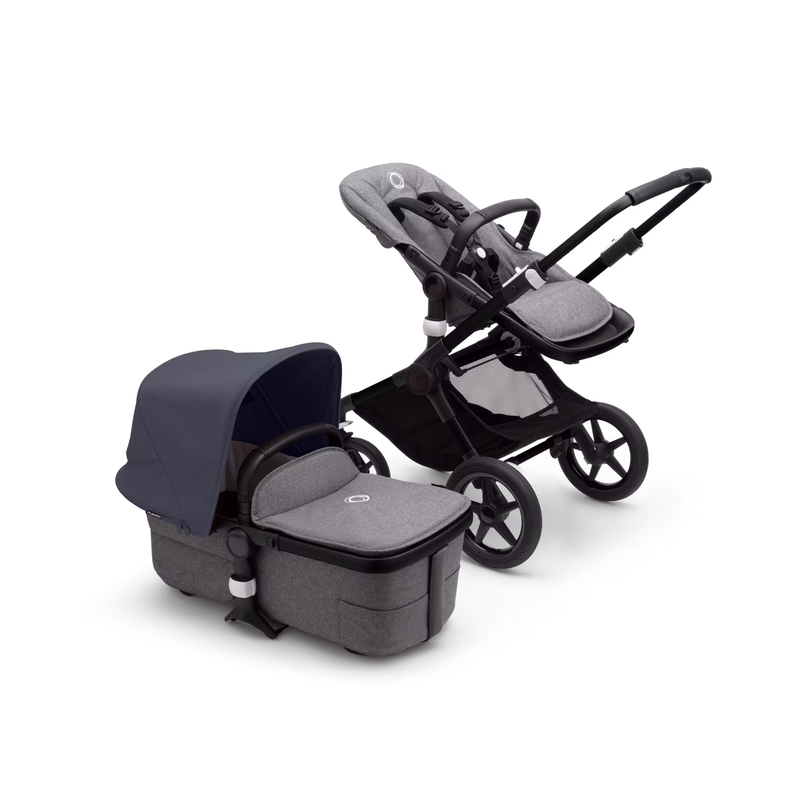 Bugaboo Fox 3 bassinet and seat stroller black base, grey melange fabrics, stormy blue sun canopy - Main Modal Image Slide 5 of 7