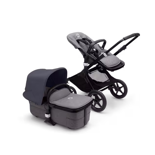 Bugaboo Fox 3 bassinet and seat stroller black base, grey melange fabrics, stormy blue sun canopy - Main Image Slide 5 of 7