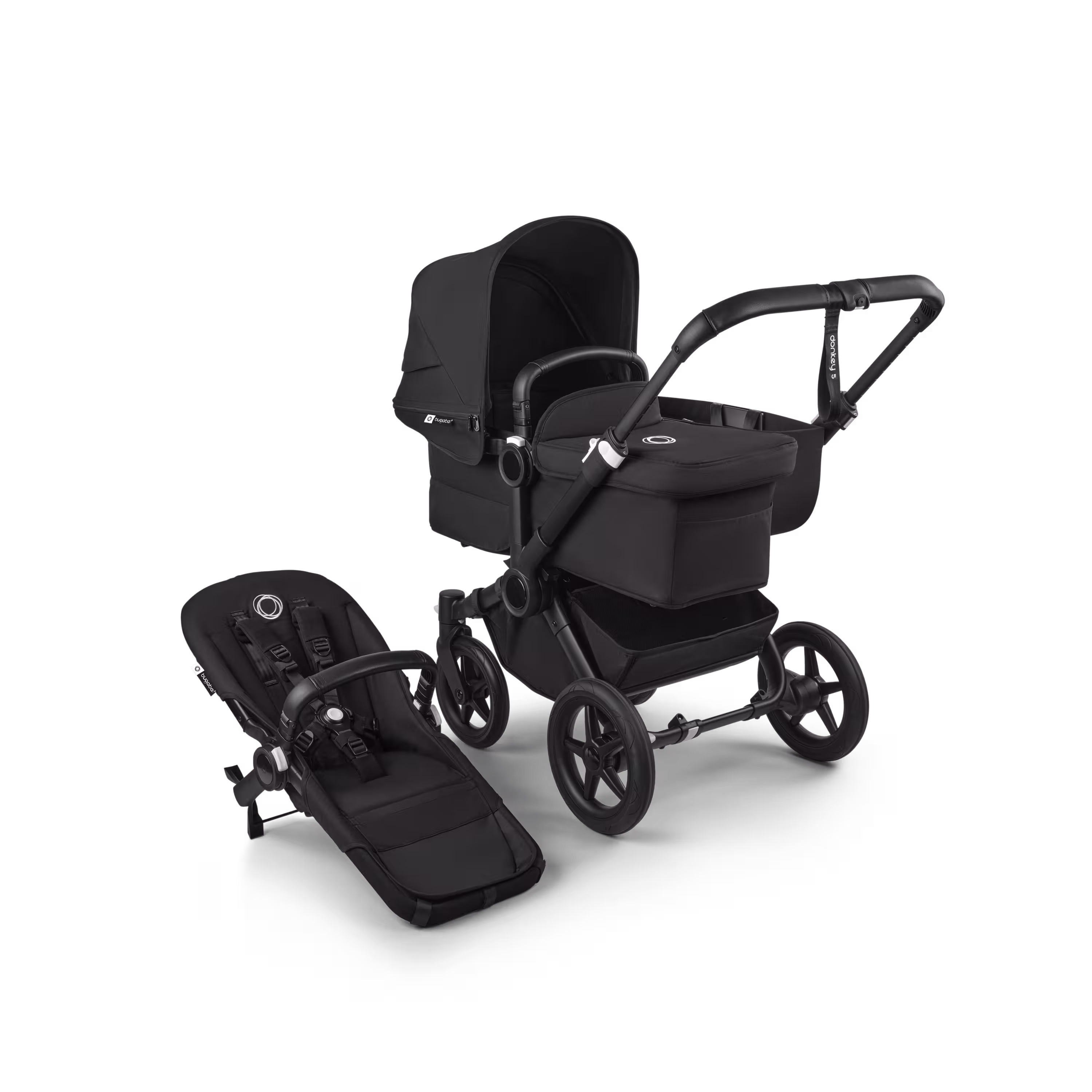 PP Bugaboo Donkey 5 Mono bassinet and seat stroller black base, midnight black fabrics, midnight black sun canopy - Main Modal Image Slide 3 van 10