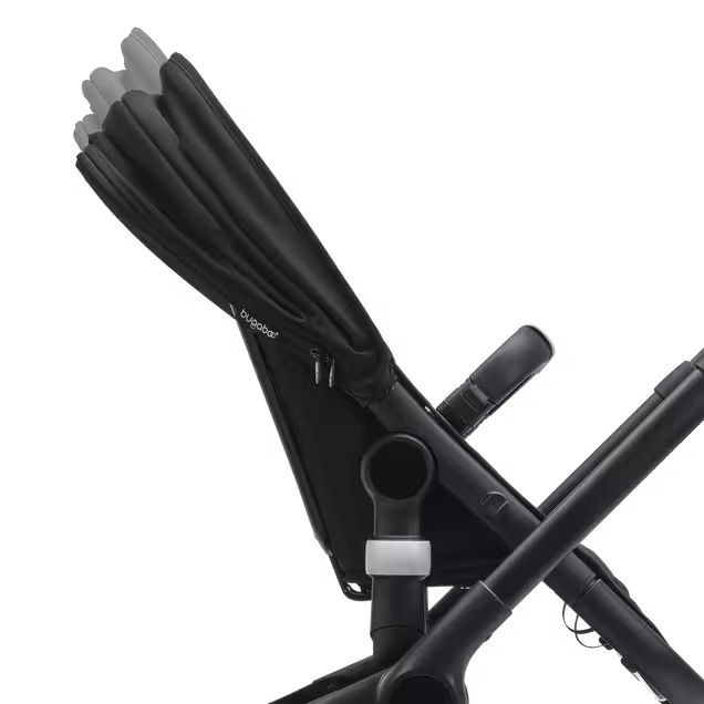 Side view of the Bugaboo Fox 5 pushchair with close up on the chassis and folded sun canopy. - Main Image Slide 8 of 13