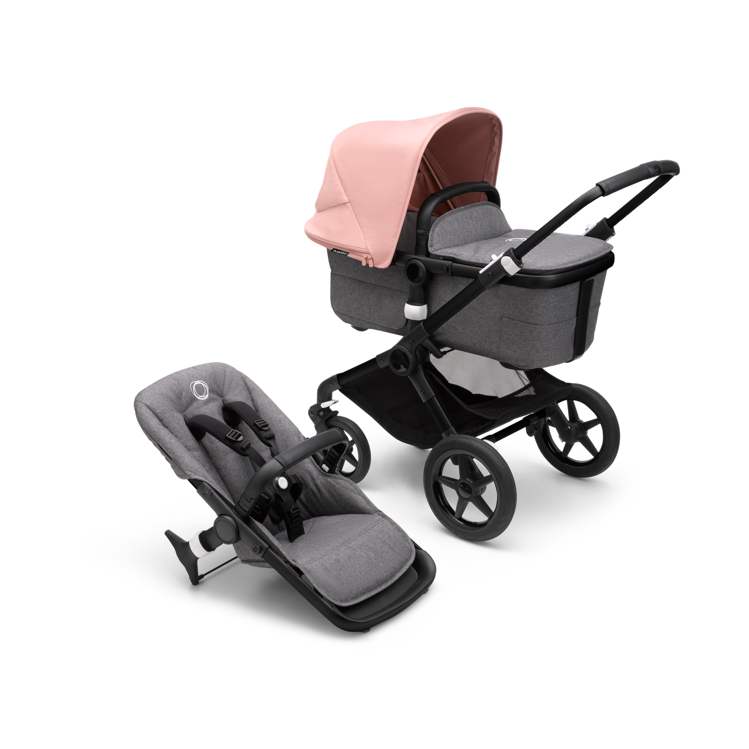 Bugaboo美品グレーとピンクのベビーカー Bugaboo Fox 3 2-in-1 stroller morning pink sun canopy, Grey