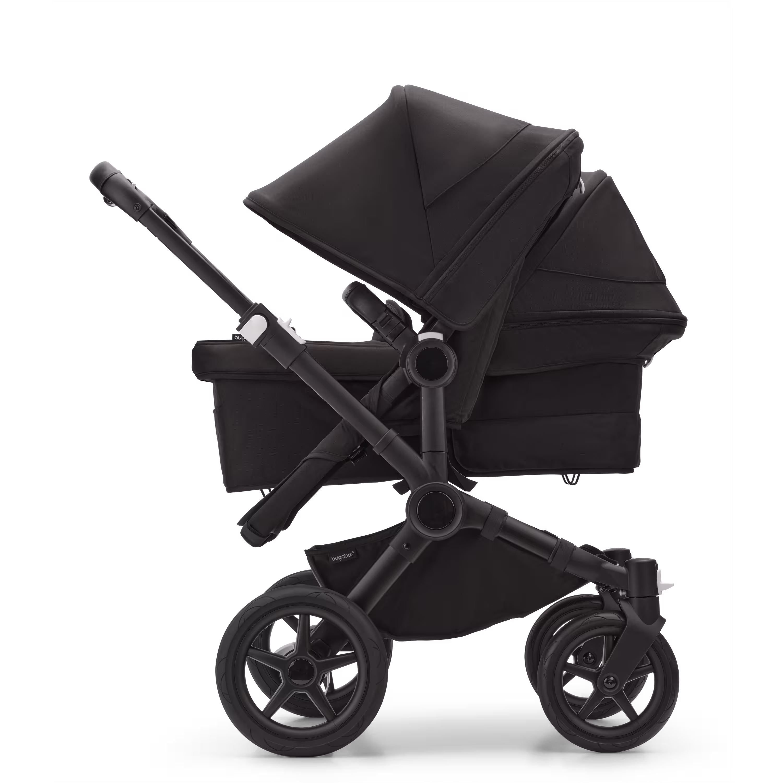 Bugaboo Donkey 5 Duo double stroller black base, midnight black fabrics, midnight black sun canopy - Main Modal Image Slide 2 of 11
