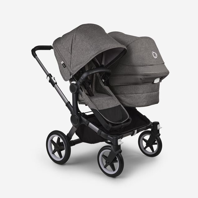 Bugaboo Donkey 5 Duo double stroller graphite base, grey mélange fabrics, grey mélange sun canopy - Main Image Slide 1 of 11