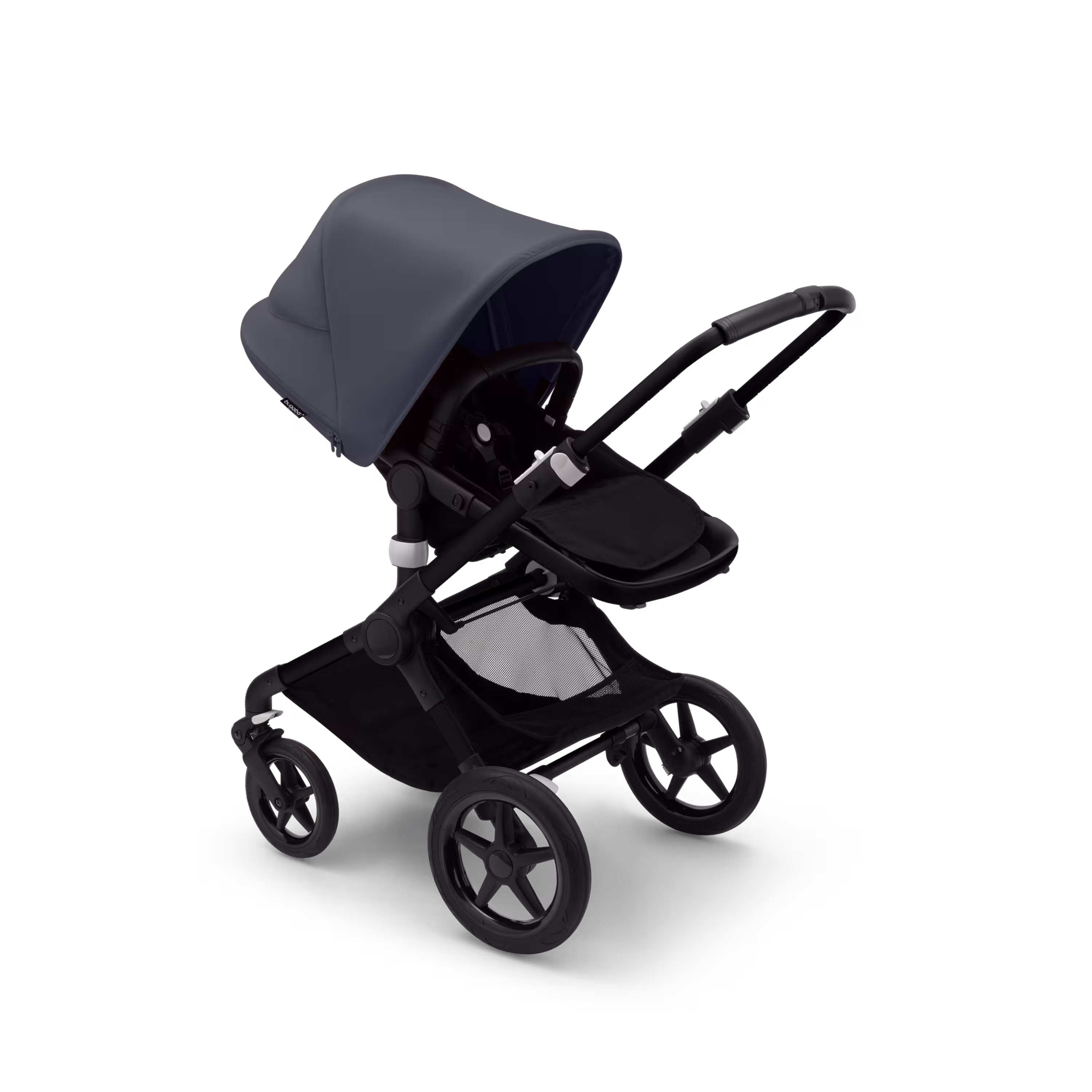 Bugaboo Fox 3 bassinet and seat stroller black base, midnight black fabrics, stormy blue sun canopy - Main Modal Image Slide 6 van 7
