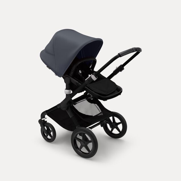 Bugaboo Fox 3 bassinet and seat stroller black base, midnight black fabrics, stormy blue sun canopy - Main Image Slide 6 of 7