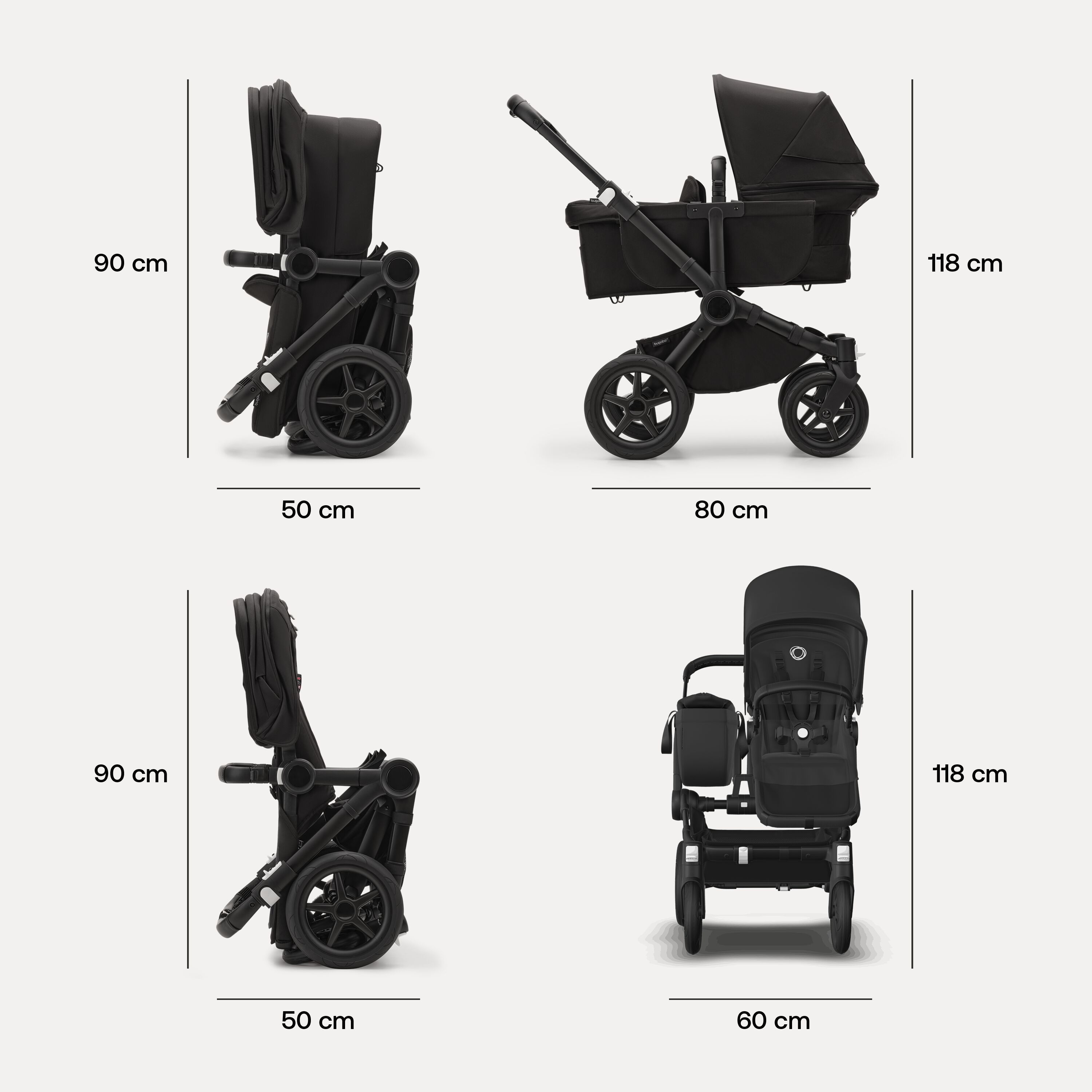Bugaboo Donkey 5 Mono 2-in-1 stroller graphite base, midnight black fabrics, stormy blue sun canopy - Main Modal Image Slide 10 of 12