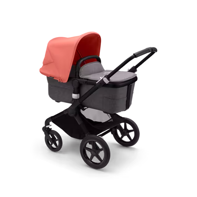 Bugaboo Fox 3 bassinet stroller with black frame, grey melange fabrics, and red sun canopy. - Main Image Slide 2 of 7