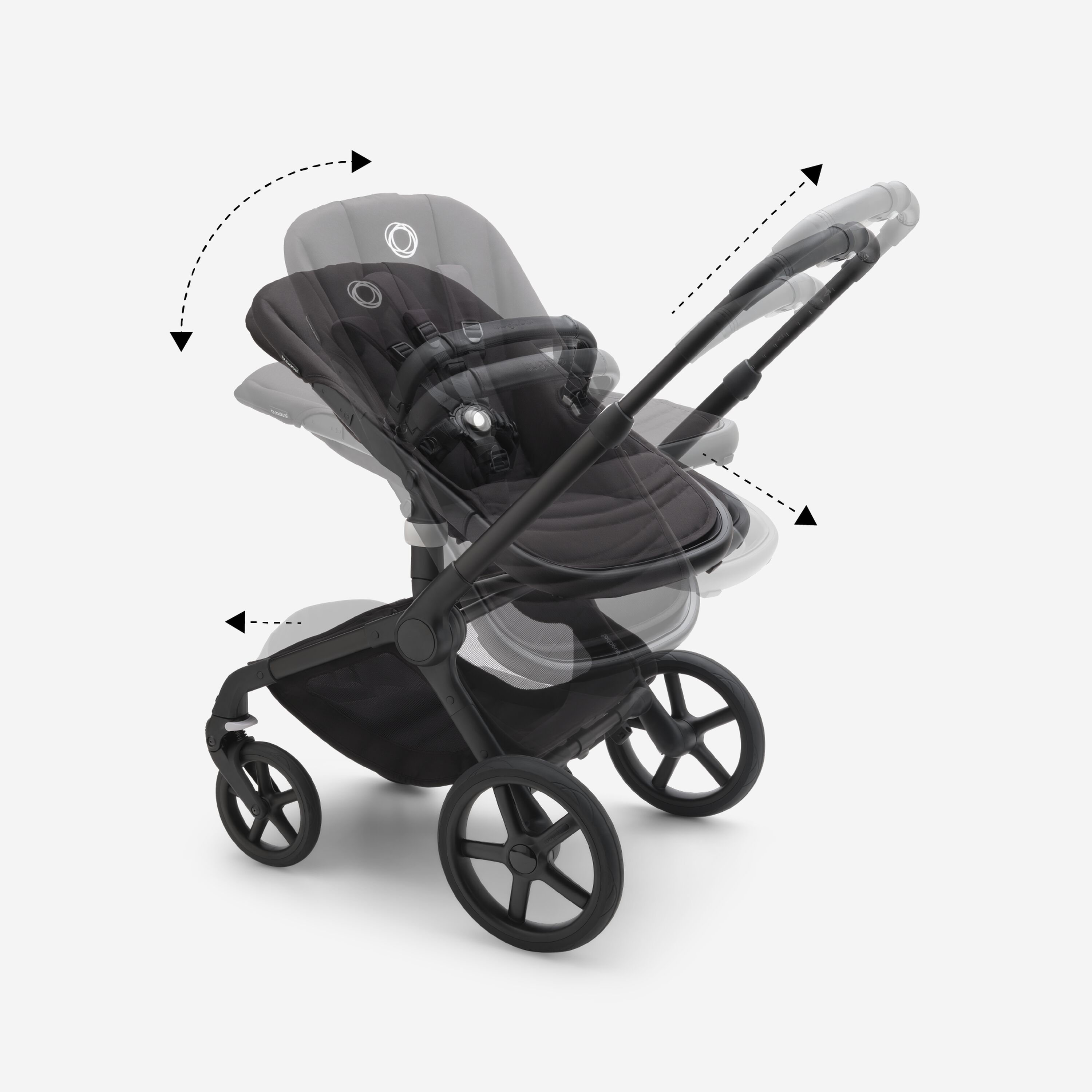 Refurbished Bugaboo Fox 5 bassinet and seat stroller black base, midnight black fabrics, grey melange sun canopy test - Main Modal Image Slide 4 of 9