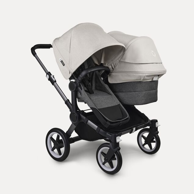 Bugaboo Donkey 5 Duo double stroller graphite base, grey mélange fabrics, misty white sun canopy - Main Image Slide 1 of 11