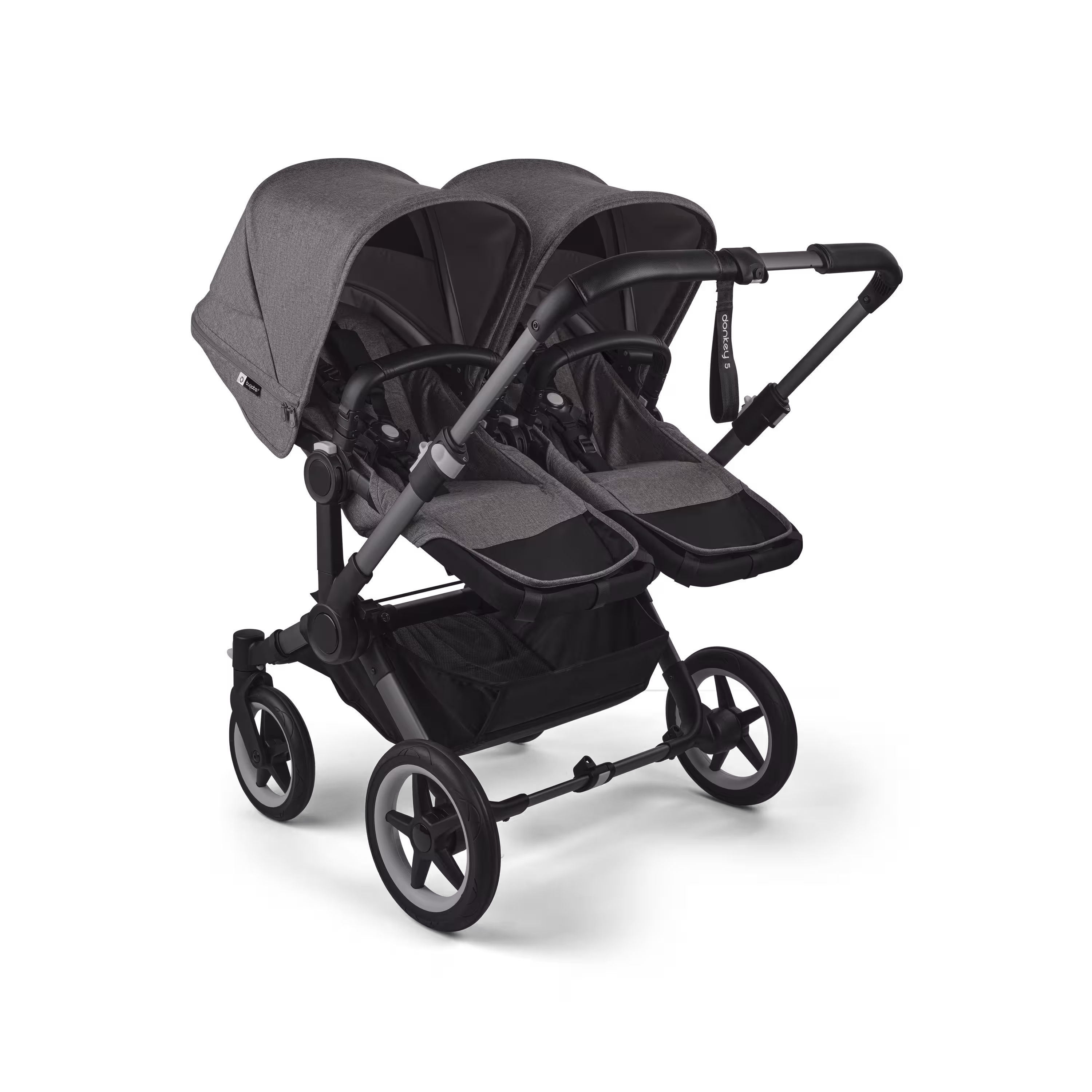Bugaboo Donkey 5 twin stroller graphite base, grey mélange fabrics, grey mélange sun canopy - Main Modal Image Slide 3 of 12