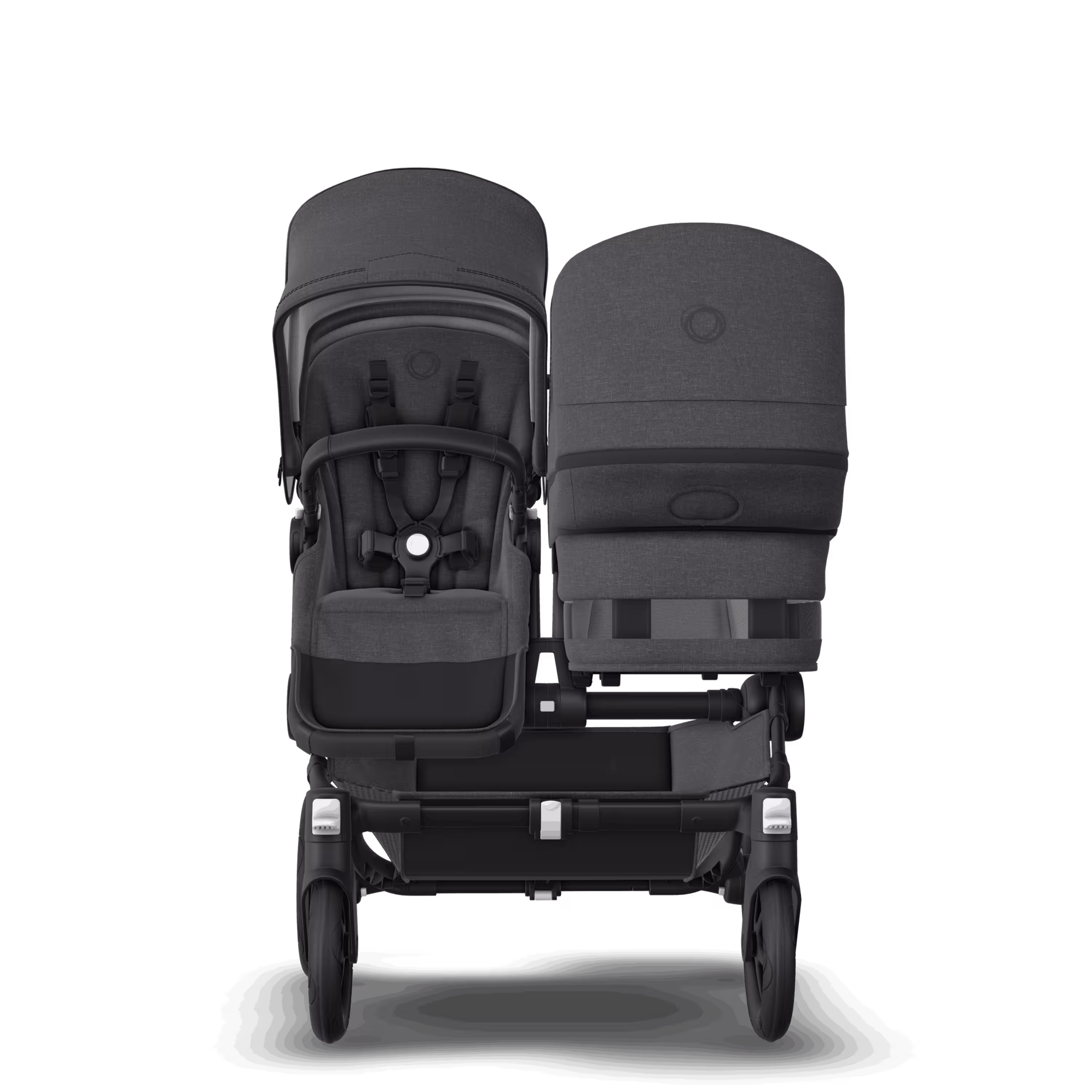 Bugaboo Donkey 5 Duo double stroller black base, mineral washed black fabrics, mineral washed black sun canopy - Main Modal Image Slide 2 of 10