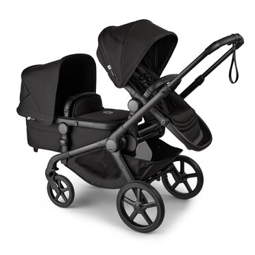 Bugaboo Kangaroo 2-in-1 tandem stroller with one seat above and one bassinet below, with Midnight Black fabrics and Midnight Black sun canopies. - view 2