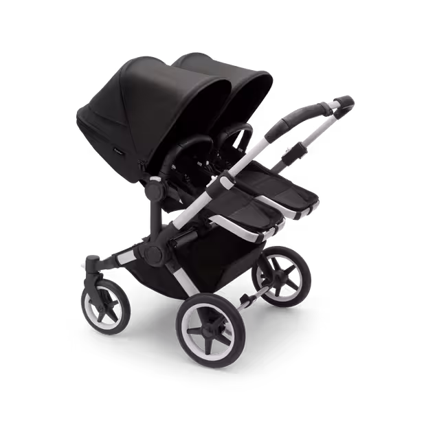 Bugaboo Donkey 5 twin stroller aluminium base, midnight black fabrics, midnight black sun canopy - Main Image Slide 2 of 10