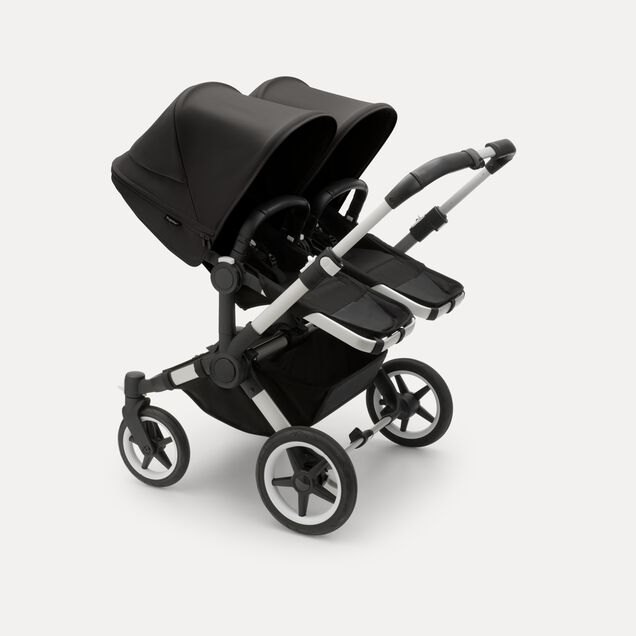 Bugaboo Donkey 5 twin stroller aluminium base, midnight black fabrics, midnight black sun canopy - Main Image Slide 2 of 10